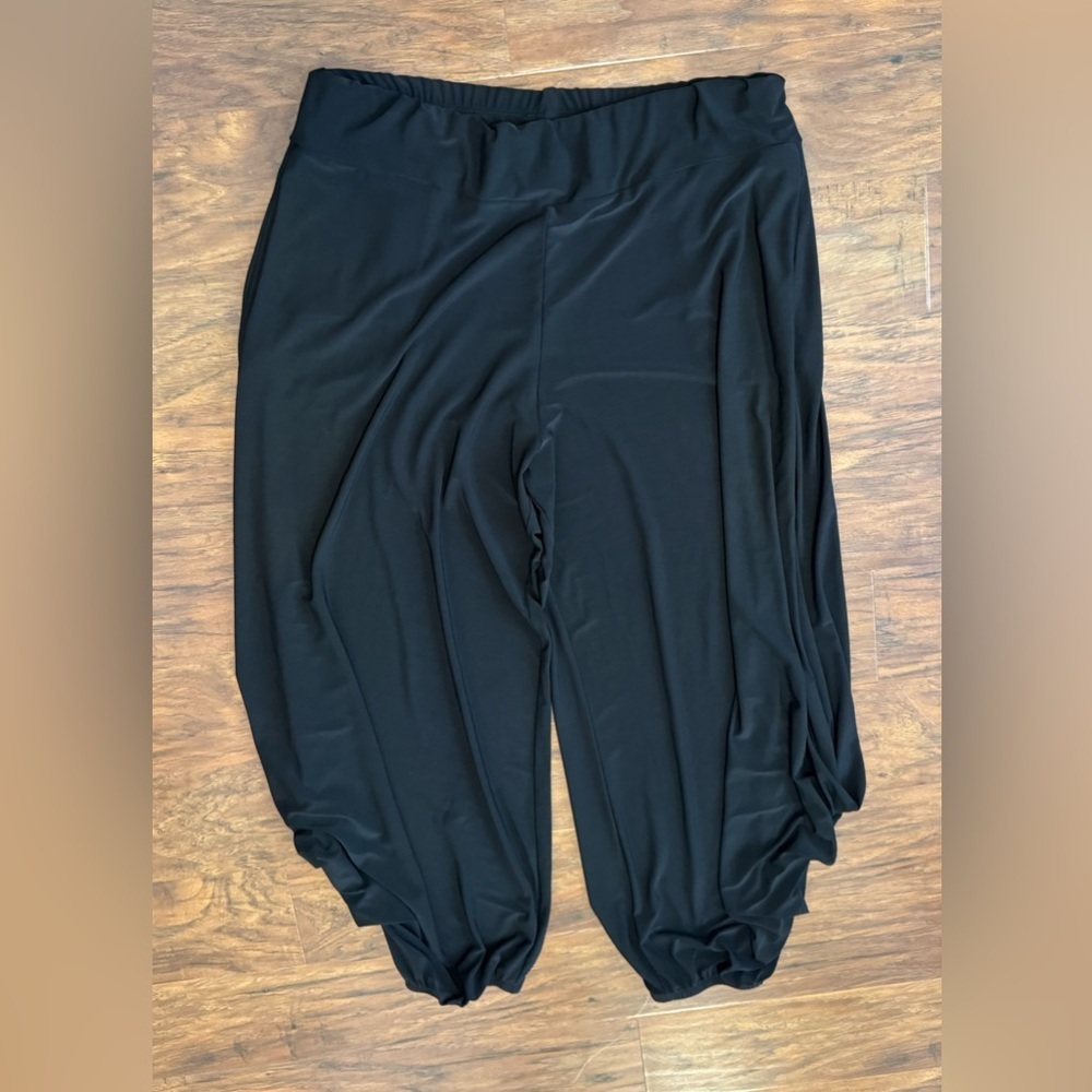 IC by Connie K Parachute Pants Black Slinky Stretch Knit Artsy  Lagenlook Lrg